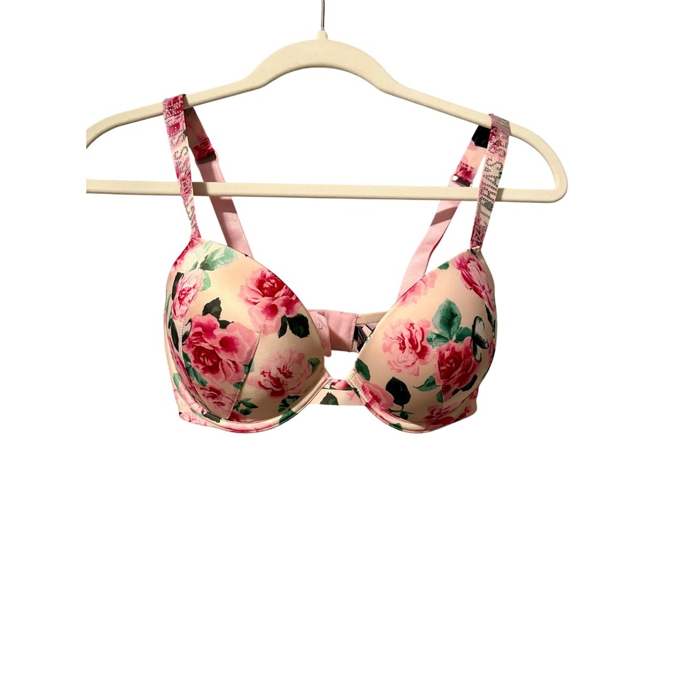 NWT Victorias Secret Very Sexy Push-Up Bra 32DD Pink Floral Rose Print Underwire